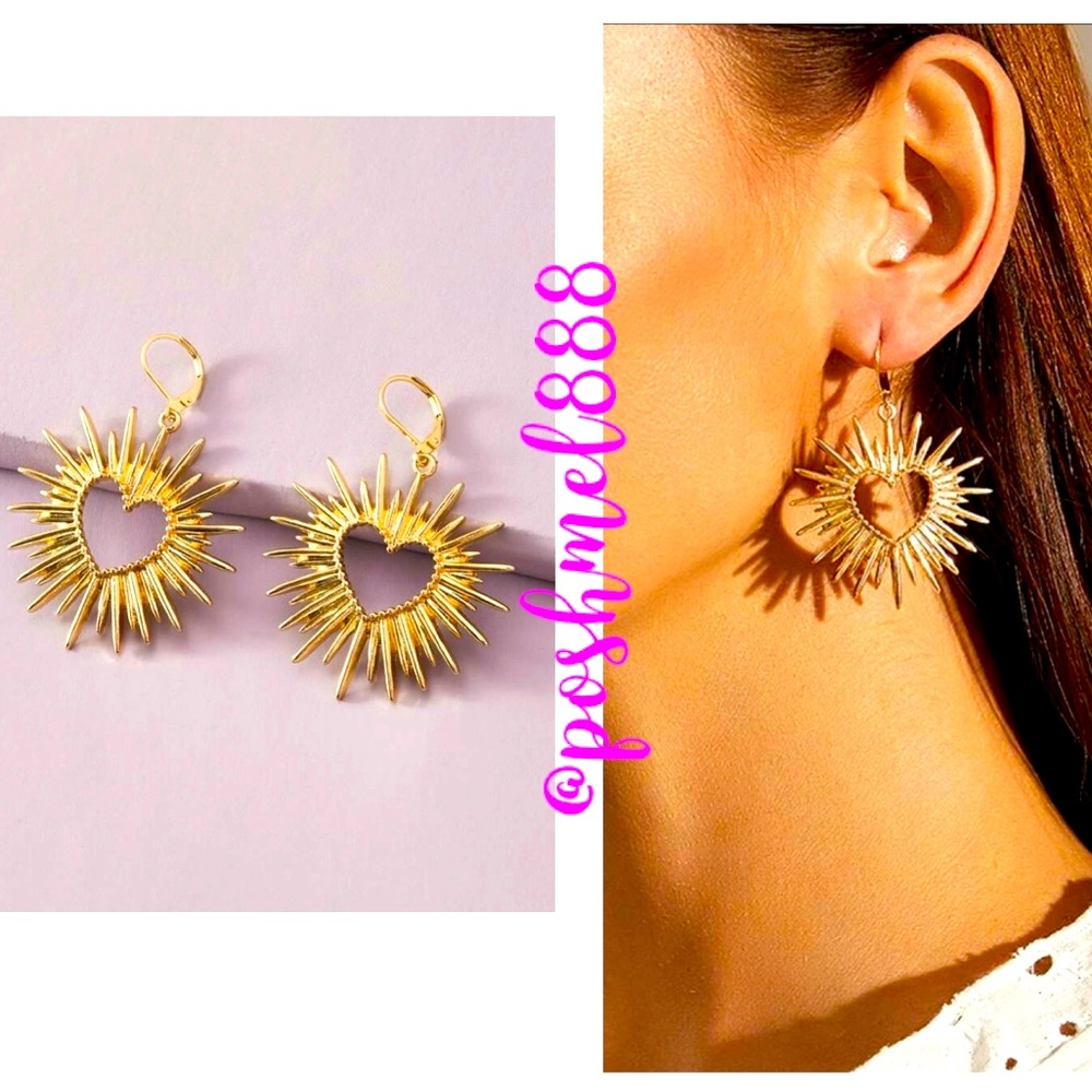 [GOLD]✨⭐️Starshine⭐️✨ Heart Glamour Dangle Drop Statement Earrings - Picture 3 of 13